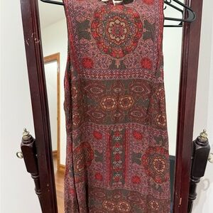 Ecote Red and Brown Patterned Mini Dress
